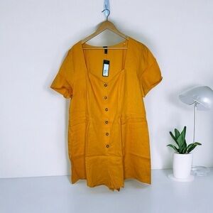 Wild Fable Yellow Button-Down Linen-Blend Romper PLUS 2X NWT Mango Target